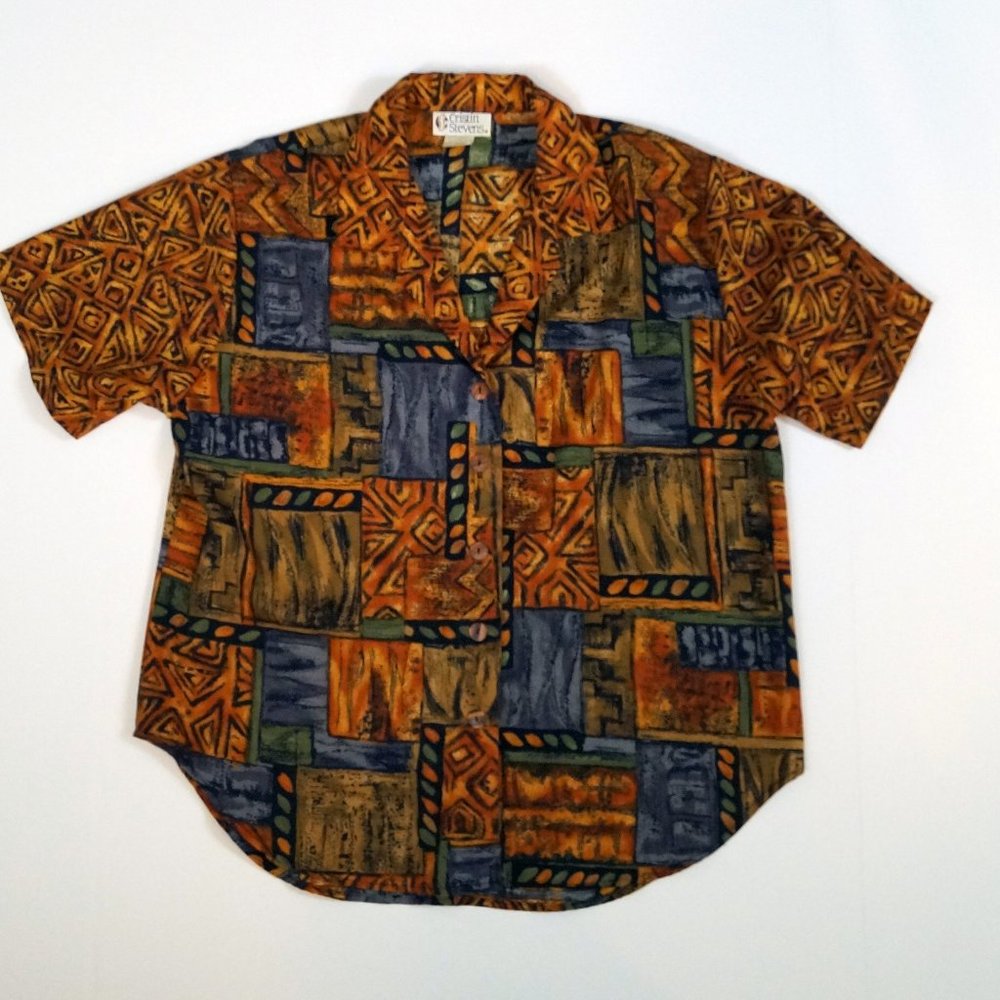 VTG 80s 90s Tribal Print Camp Shirt